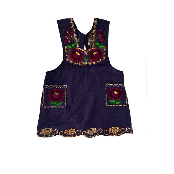 Purple Mexican Embroidered Apron – Standard Kitchen Apron Floral Embroidery - Picture 8 of 8